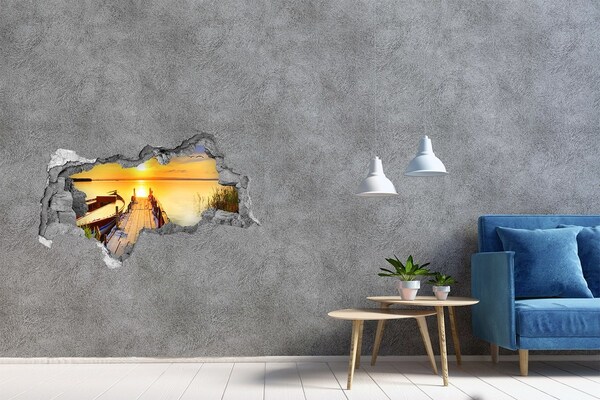 Hole in the wall decal Sunset over the lake