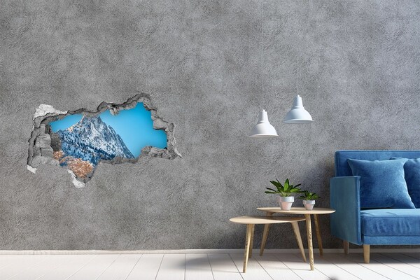 Hole wall sticker Mountain landscape behind the hole in the wall