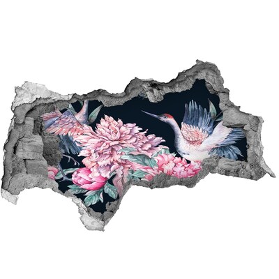 Hole wall sticker Flower scene with bird