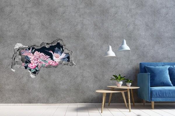 Hole wall sticker Flower scene with bird