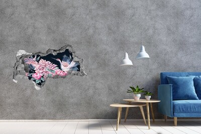 Hole wall sticker Flower scene with bird