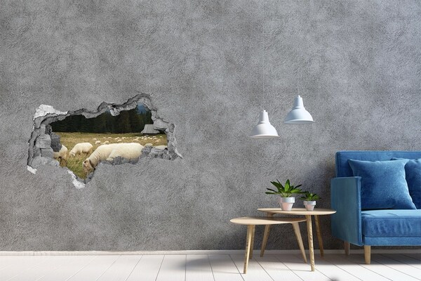 Hole in the wall decal Grazing sheep