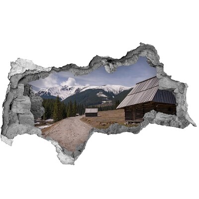 Hole in the wall sticker Mountain landscape with huts