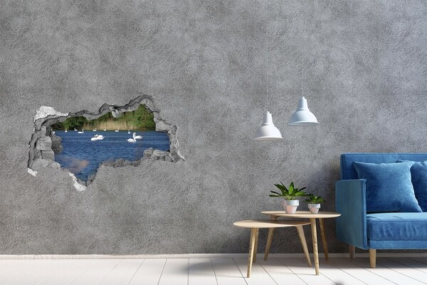 Hole wall sticker Lake with swans