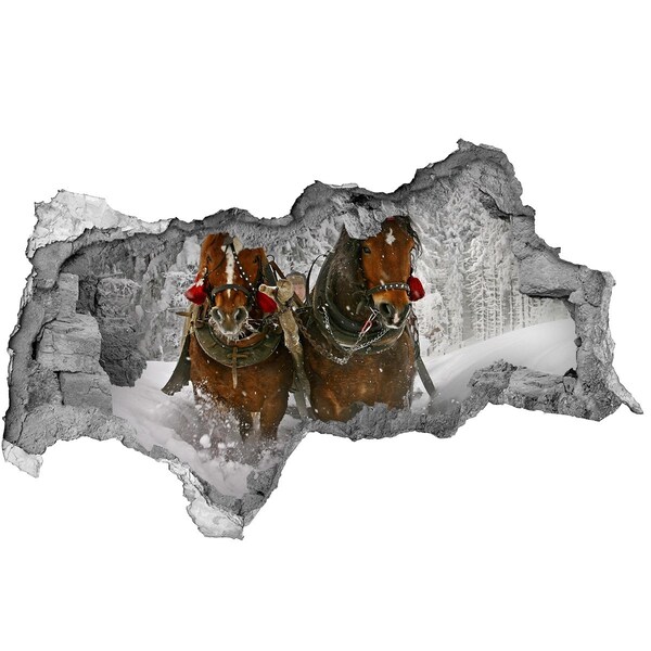 Hole in the wall decal Winter journey with horses