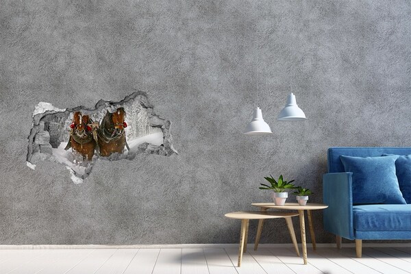 Hole in the wall decal Winter journey with horses