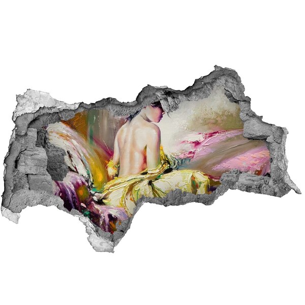 Hole wall sticker Woman in a yellow dress