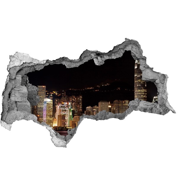 Hole wall sticker Hong Kong at night