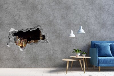 Hole wall sticker Night panorama of the city