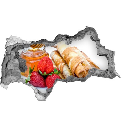 Hole in the wall sticker Delicious pancakes with strawberries