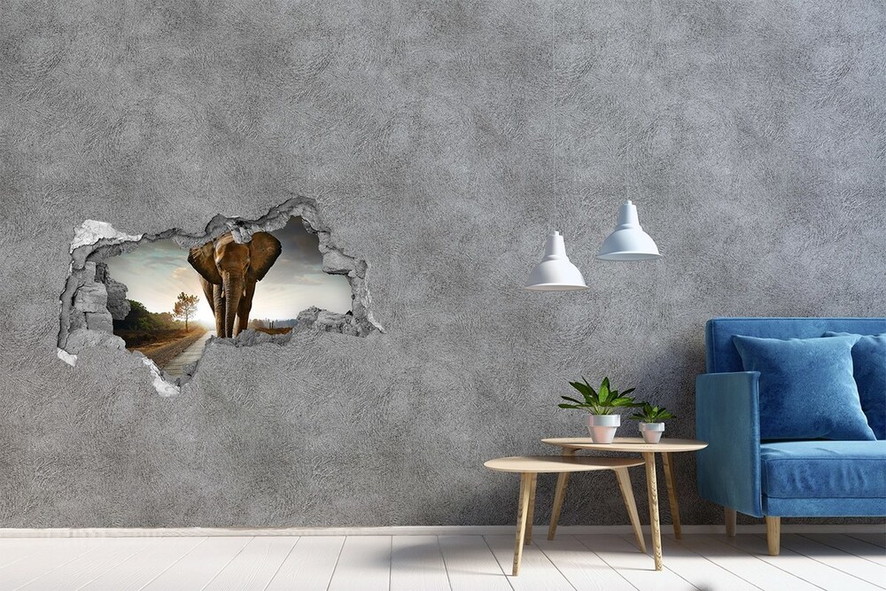 Hole wall sticker Walking the elephant