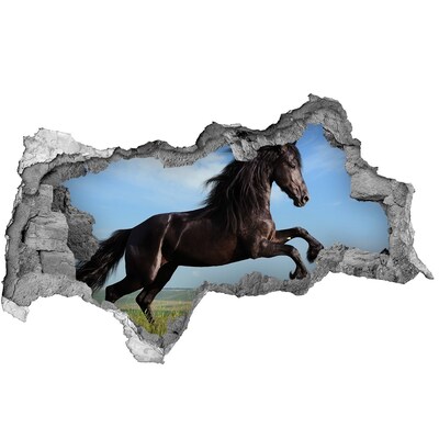 Hole in the wall decal Black horse in the meadow