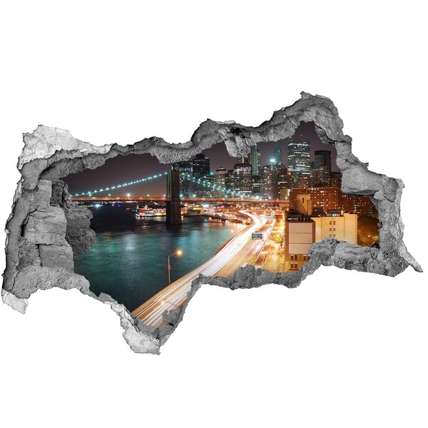 Hole wall sticker View of New York at night