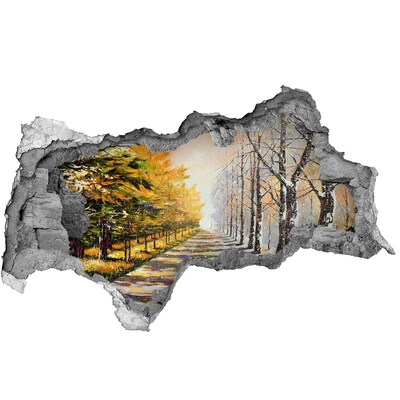 Hole wall sticker Autumn avenue of trees