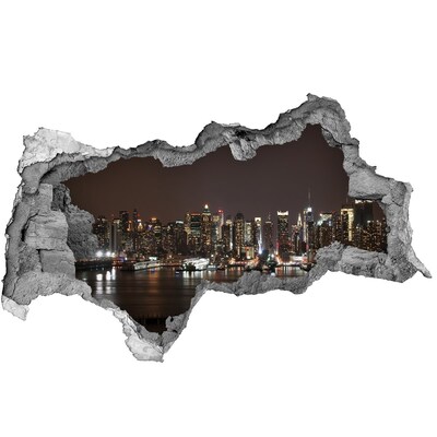 Hole wall sticker New York skyline at night