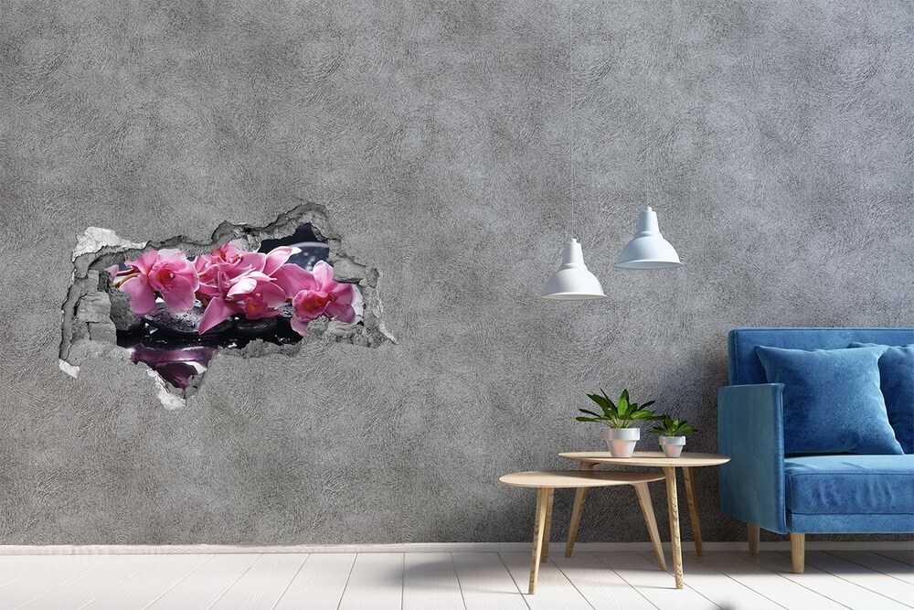 Hole in the wall sticker Pink orchid