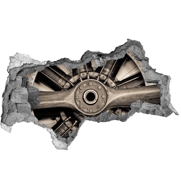 Hole in the wall sticker Airplane engine in damaged wall