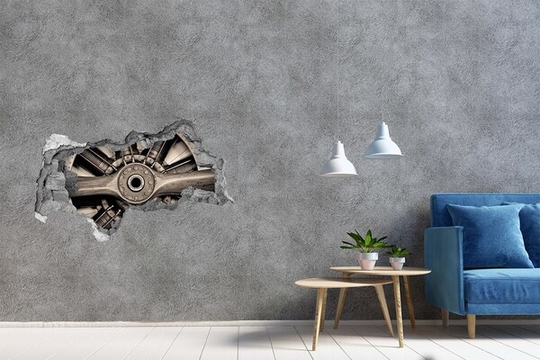Hole in the wall sticker Airplane engine in damaged wall