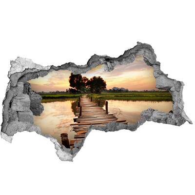 Hole wall sticker Sunset over the lake