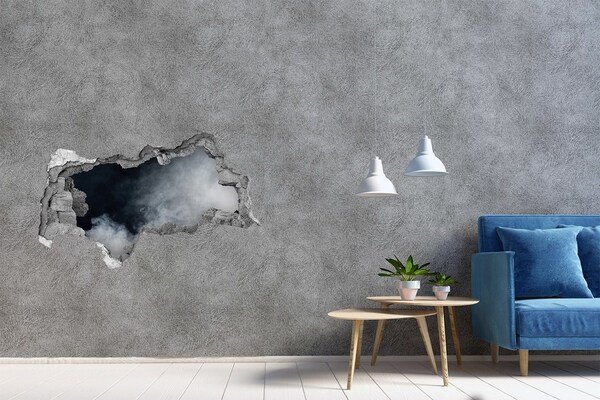 Hole in the wall decal A broken wall with a view of the cloud