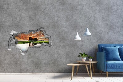 Hole in the wall sticker Sunset over the pond