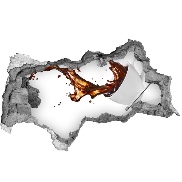 Hole wall sticker Coffee spilling through a hole in the wall