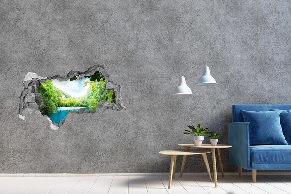 Hole wall sticker Green valley with a lake