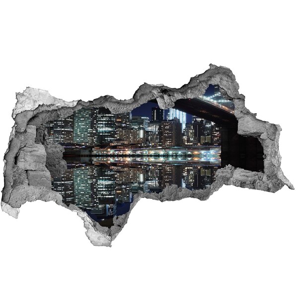 Hole in the wall sticker Night panorama of the city
