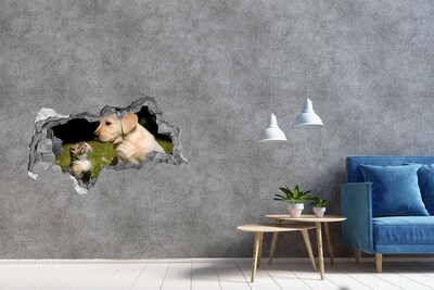 Hole in the wall sticker Dog and cat friendship
