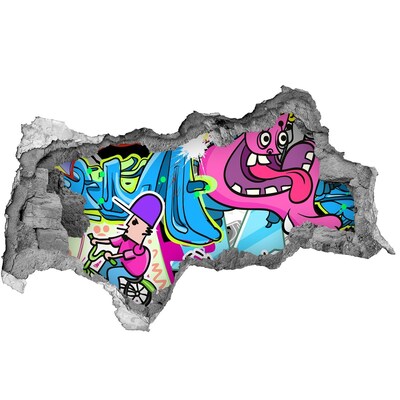Hole wall sticker A colorful mural with figures and graffiti