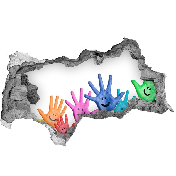 Hole in the wall decal Joyful hands against the background of concrete