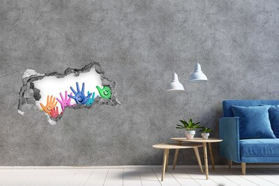 Hole in the wall decal Joyful hands against the background of concrete