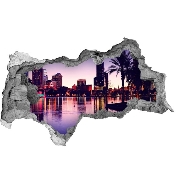 Hole wall sticker Sunset over the city