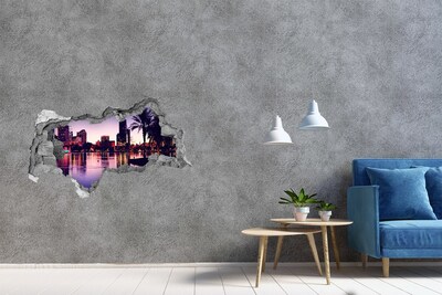 Hole wall sticker Sunset over the city