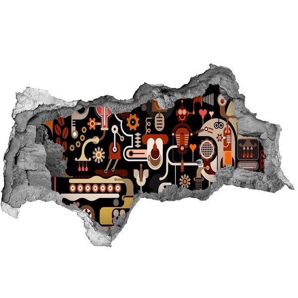 Hole wall sticker The futuristic world of robots