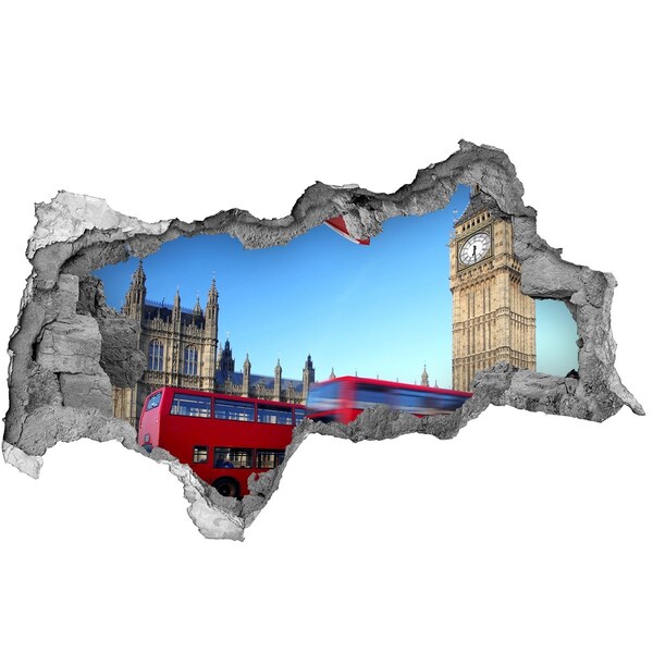 Hole wall sticker London skyline with a red bus