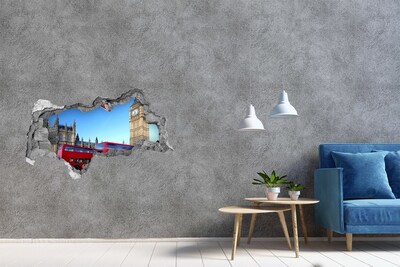 Hole wall sticker London skyline with a red bus