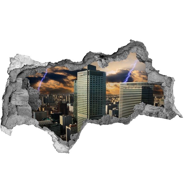 Hole in the wall decal View of the city with a stormy sky