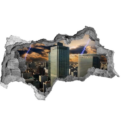 Hole in the wall decal View of the city with a stormy sky