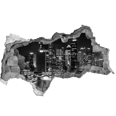 Hole wall sticker Modern city at night