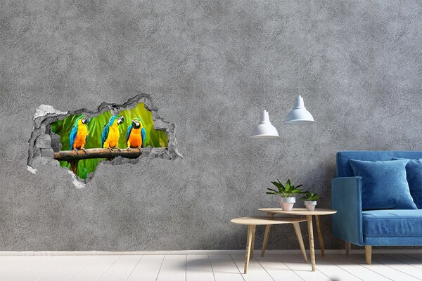 Hole in the wall decal Tropical parrots in the jungle