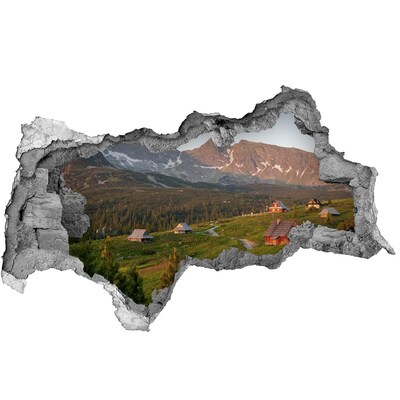 Hole in the wall decal Mountain valley with huts