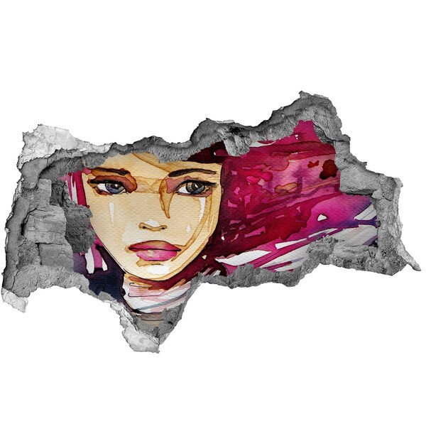 Hole in the wall sticker Portrait with pink accents