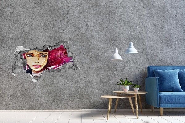 Hole in the wall sticker Portrait with pink accents