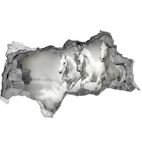 Hole wall sticker White horses galloping