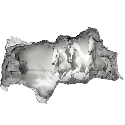 Hole wall sticker White horses galloping