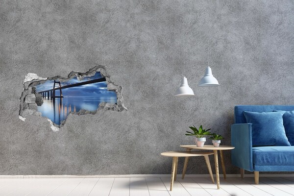 Hole in the wall decal A bridge over the water in a night scene