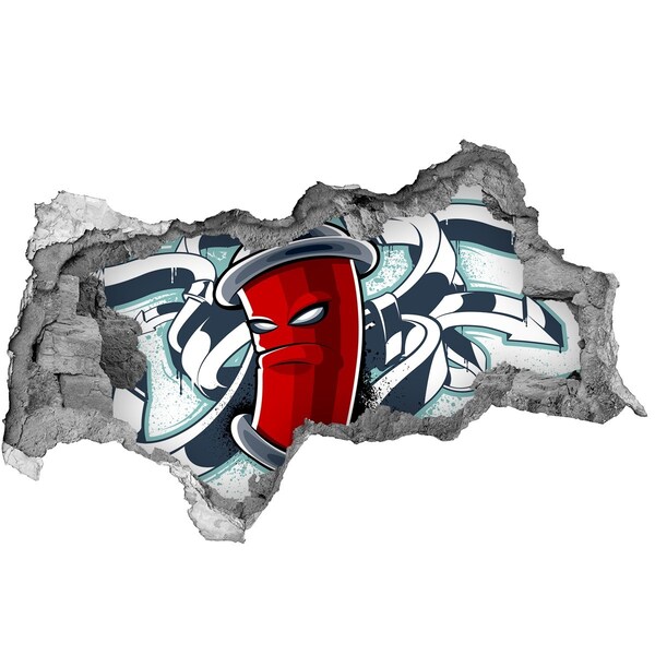 Hole in the wall sticker Red mug with graffiti