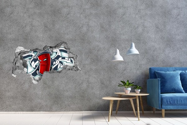 Hole in the wall sticker Red mug with graffiti