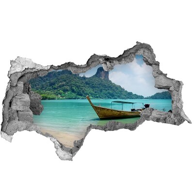 Hole in the wall sticker Paradise beach with a boat